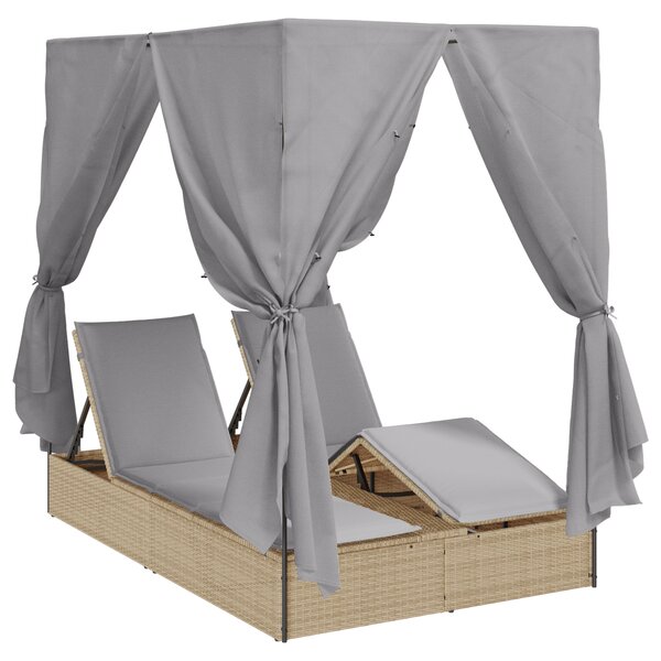 vidaXL Transat double Ensemble de 2 Beige et gris clair Poly Rattan