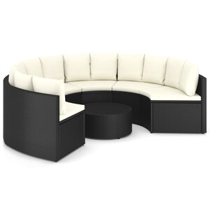 vidaXL Salon de jardin 7 Pièces avec coussins Résine tressée Noir