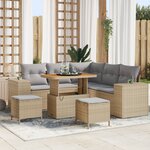 Ensemble de canapé de jardin 8 pièces beige Poly Rattan Acacia