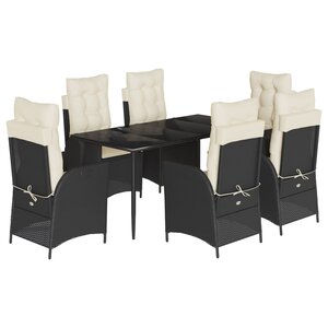 vidaXL Ensemble à manger de jardin coussins 7Pièces Noir Résine tressée
