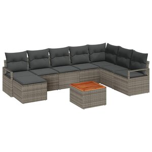 vidaXL Ensemble de canapé de jardin avec coussin 9 Pièces Gris Poly rotin