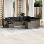 vidaXL Salon de jardin avec coussins 10 Pièces gris résine tressée