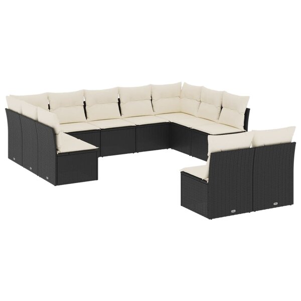 vidaXL Salon de jardin 11 Pièces avec coussins noir résine tressée
