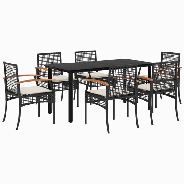 vidaXL Ensemble à manger de jardin coussins 7Pièces Noir Résine tressée