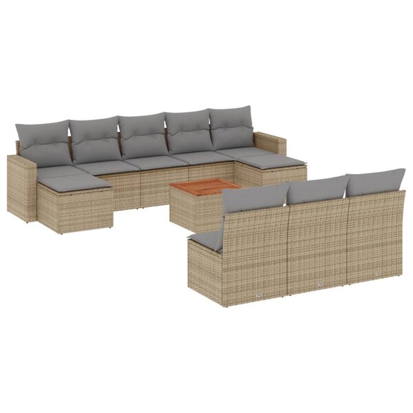 vidaXL Salon de jardin 11 Pièces avec coussins beige résine tressée