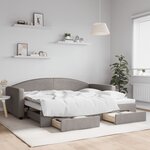 vidaXL Lit de jour avec gigogne et tiroirs taupe 90x200 cm tissu