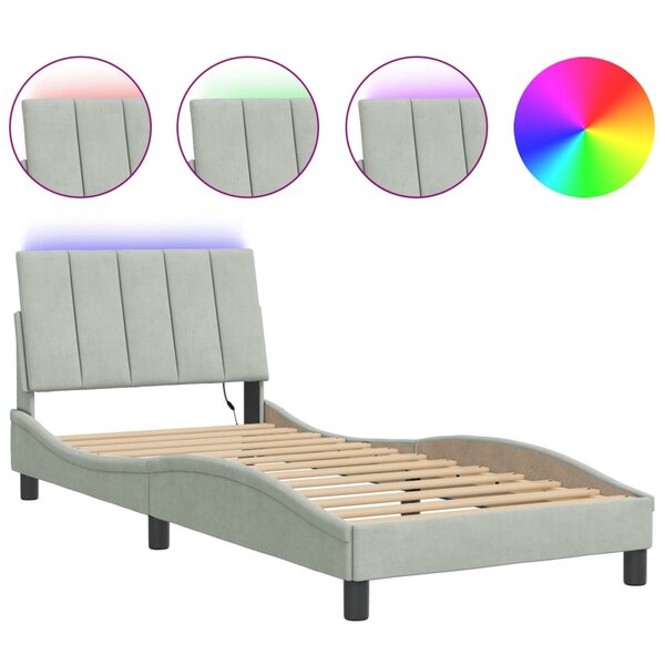vidaXL Cadre de lit avec lumières LED gris clair 90x200 cm velours