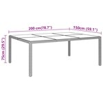 vidaXL Table de jardin 200x150x75 cm Verre trempé/résine tressée Noir