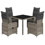 vidaXL Ensemble de bistro de jardin 5 Pièces coussins gris poly rotin