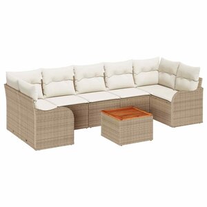 vidaXL Ensemble de canapé de jardin avec coussin 8 Pièces Beige polyrotin
