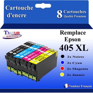 T3AZUR - 8 Cartouches compatibles avec Epson 405 405 XL pour Epson Workforce Pro WF-7800 WF-7830DTWf WF-7835 DTWf WF-7840DTWf WF-7310DTW WF-7830DTW