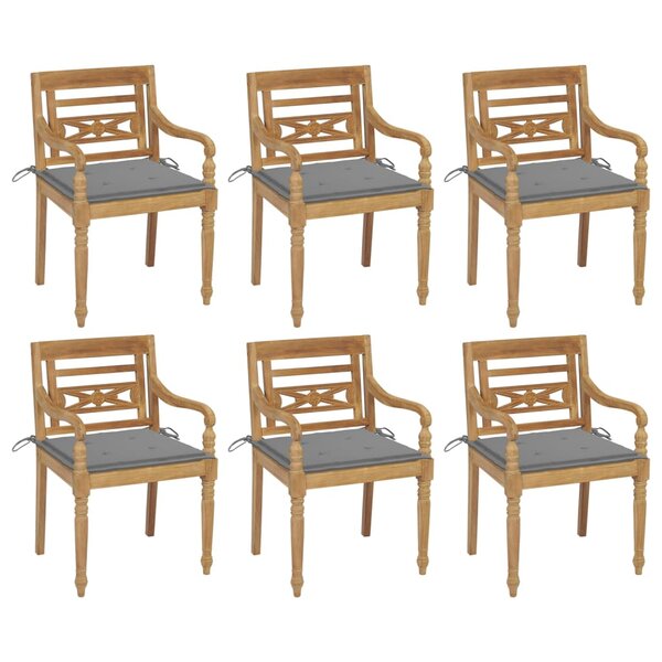 vidaXL Chaises Batavia avec coussins 6 Pièces Bois de teck solide