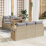 vidaXL Ensemble de Canapé de Jardin 6 Pièces avec Coussins Beige Poly Rattan Acacia