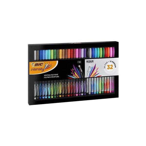 BIC Intensity Set de Feutres d'Ecriture a Pointe Fine et Moyenne - Couleurs Assorties, Coffret Cadeau