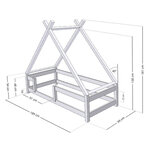 Lit Tipi enfant avec barrière bois massif gris 90 x 180 cm
