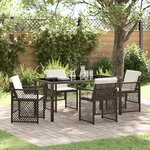 Ensemble de Salle à Manger de Jardin 5 pièces avec Coussins Marron en Poly Rattan