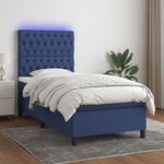 vidaXL Sommier à lattes de lit avec matelas et LED Bleu 90x200cm Tissu