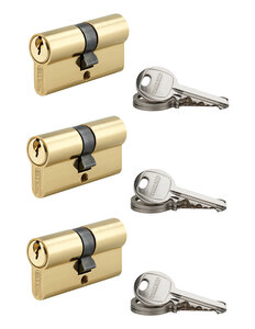 THIRARD - Lot de 3 cylindres SA laitonné 30X30mm s'entrouvrant 9 clés - THIRARD