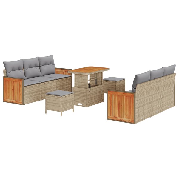 vidaXL Ensemble de Canapés de Jardin 9 Pièces avec Coussins Beige Poly Rattan Acacia
