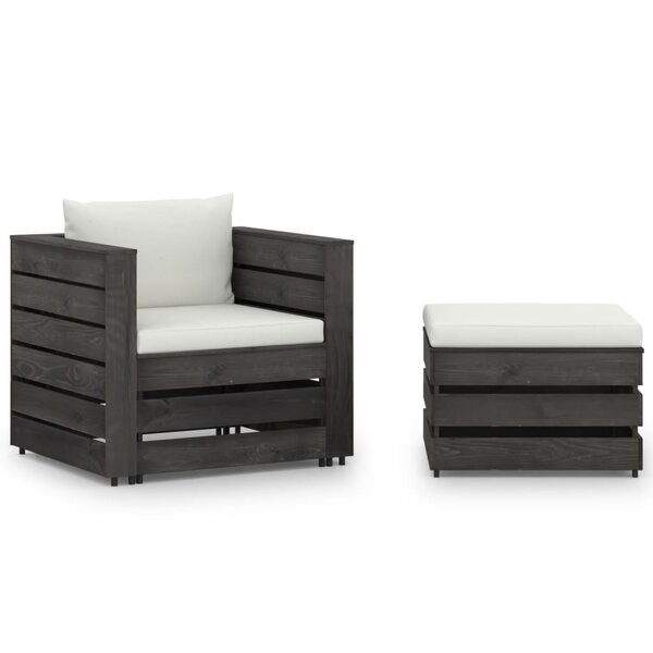 vidaXL Salon de jardin 2 Pièces avec coussins Bois imprégné de gris
