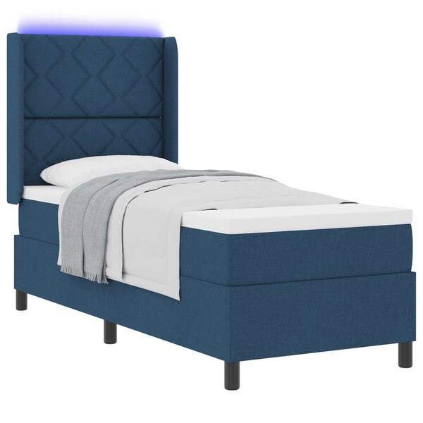 vidaXL Lit de Printemps avec Matelas & Lumière LED en Bleu  80x200 cm  Tissu