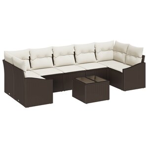 vidaXL Canapé jardin 8 pièces avec coussins marron en poly rattan