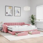 vidaXL Lit de jour avec gigogne et tiroirs rose 90x200 cm velours