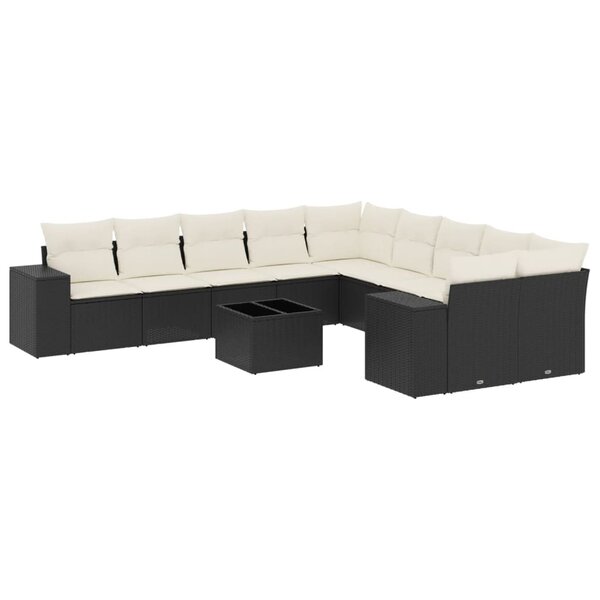 vidaXL Salon de jardin 11 Pièces avec coussins noir résine tressée