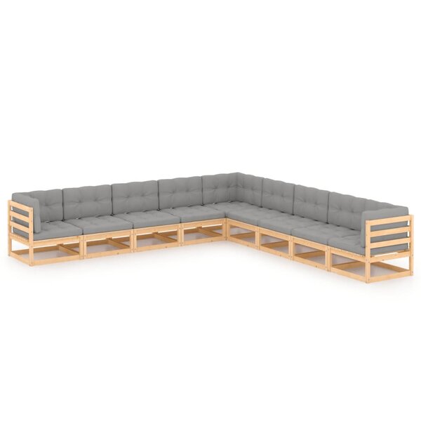 vidaXL Salon de jardin 9 Pièces avec coussins Bois de pin massif