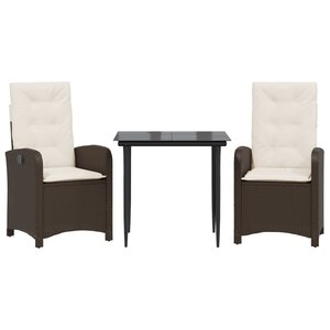 vidaXL Ensemble à manger de jardin 3 Pièces et coussins marron poly rotin