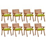 vidaXL Chaises de jardin avec coussins 8 Pièces Bois d'acacia solide