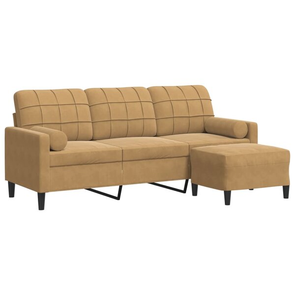 vidaXL Canapé à 3 places avec repose-pieds Marron 180 cm Velours