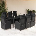 vidaXL Ensemble à manger de jardin 9Pièces coussins noir résine tressée