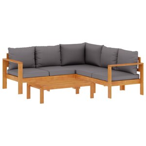 vidaXL Salon de jardin avec coussins 4 Pièces bois d'acacia massif