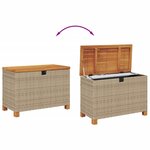 vidaXL Boîte de rangement de jardin beige résine tressée bois d'acacia