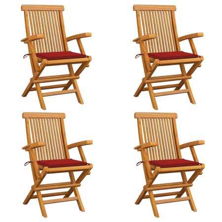 vidaXL Chaises de jardin avec coussins rouge 4 Pièces Bois de teck massif