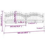 vidaXL Portail et sommet de lance Noir 305x120 cm Acier enduit poudre