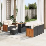 Ensemble de 8 pièces de canapé de jardin avec coussins Noir Rattan Acacia