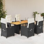 vidaXL Ensemble à manger de jardin coussins 7Pièces Noir Résine tressée