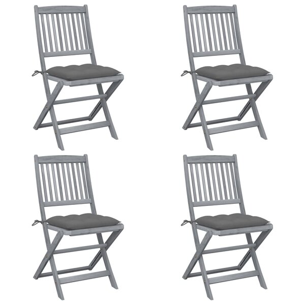 vidaXL Chaises pliables d'extérieur lot de 4 et coussins Bois d'acacia