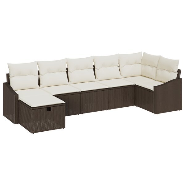 vidaXL Ensemble de canapé de jardin 7 pièces avec coussins Marron Poly Rattan