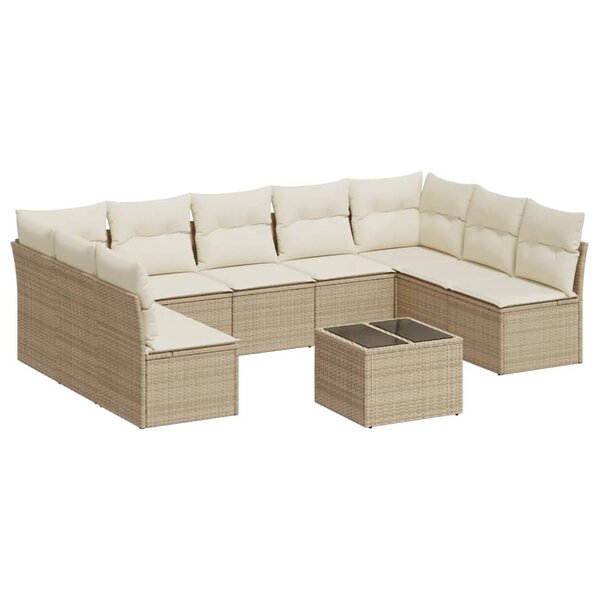 vidaXL Salon de jardin avec coussins 10 Pièces beige résine tressée