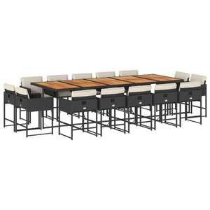 vidaXL Ensemble à manger de jardin 15 Pièces coussins noir résine tressée