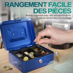 ACROPAQ Caisse à Monnaie - Petite caisse 20.5x16x9cm- 8 compartiments- 2 clés  Poignée de transport robuste- 100  sécurité - Bleu