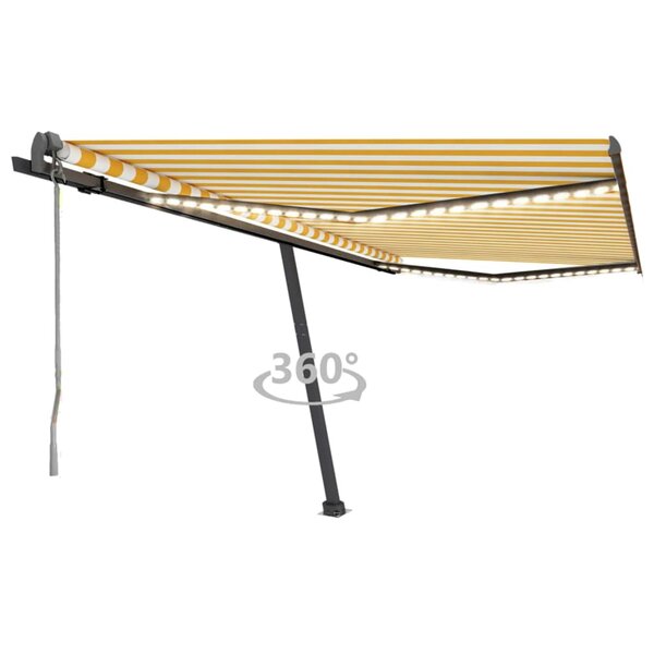 vidaXL Auvent automatique capteur de vent/LED 450x300cm Jaune et blanc