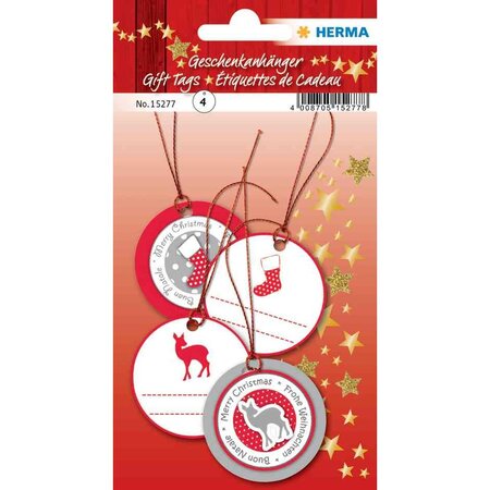 Etiquettes pour cadeau de Noel 3D  rond  rouge/argent HERMA
