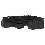 vidaXL Salon de jardin 10 Pièces avec coussins noir résine tressée