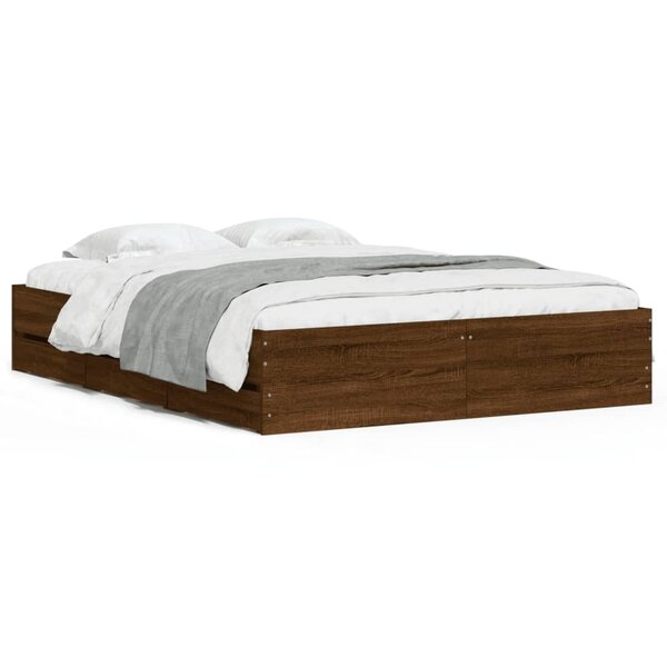 vidaXL Cadre de lit et tiroirs chêne marron 140x190 cm bois ingénierie