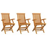 vidaXL Chaises de jardin avec coussins bleu 3 Pièces Bois de teck massif