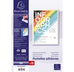 Sachet De 10 Pochettes Adhésives Pvc Lisse 14/100e - A4 - Cristal - X 5 - Exacompta